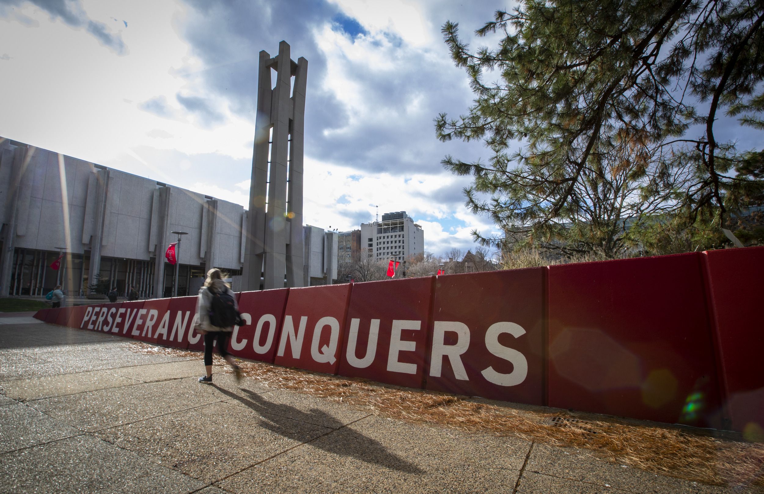 Mural on Temple's main campus reads, Perseverance Conquers.