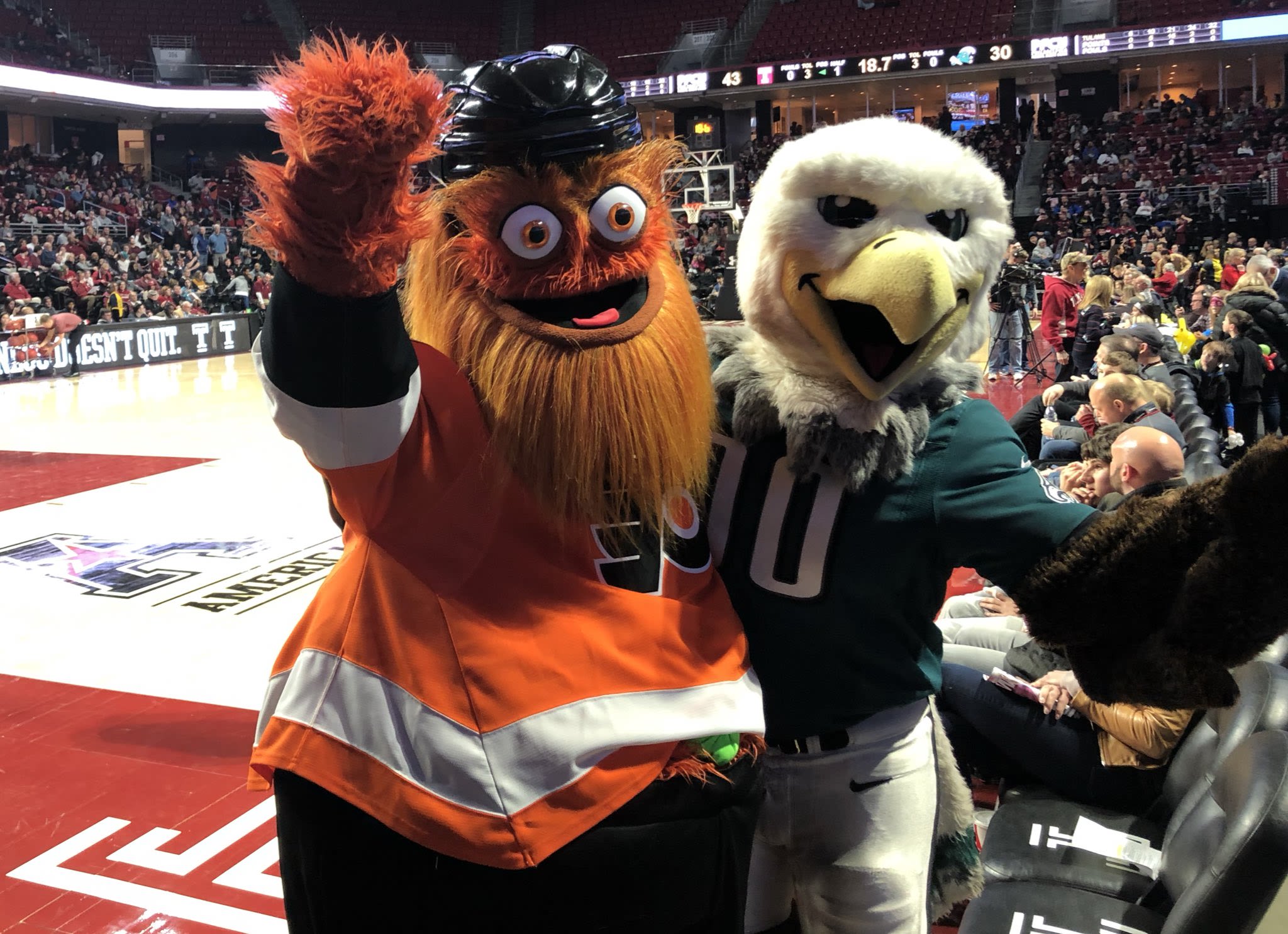 Gritty and Swoop at Hooter's Birthday