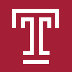Temple "T" logo in a cherry box.